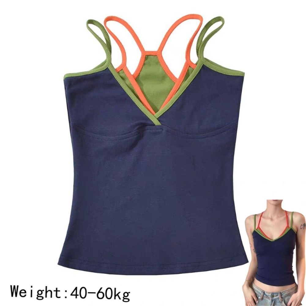 Débardeur Camisole Faux Deux Pièces Tendance, Coupe Ajustée à Bretelles, Crop Top Sexy, Haut de Base pour Usage Quotidien