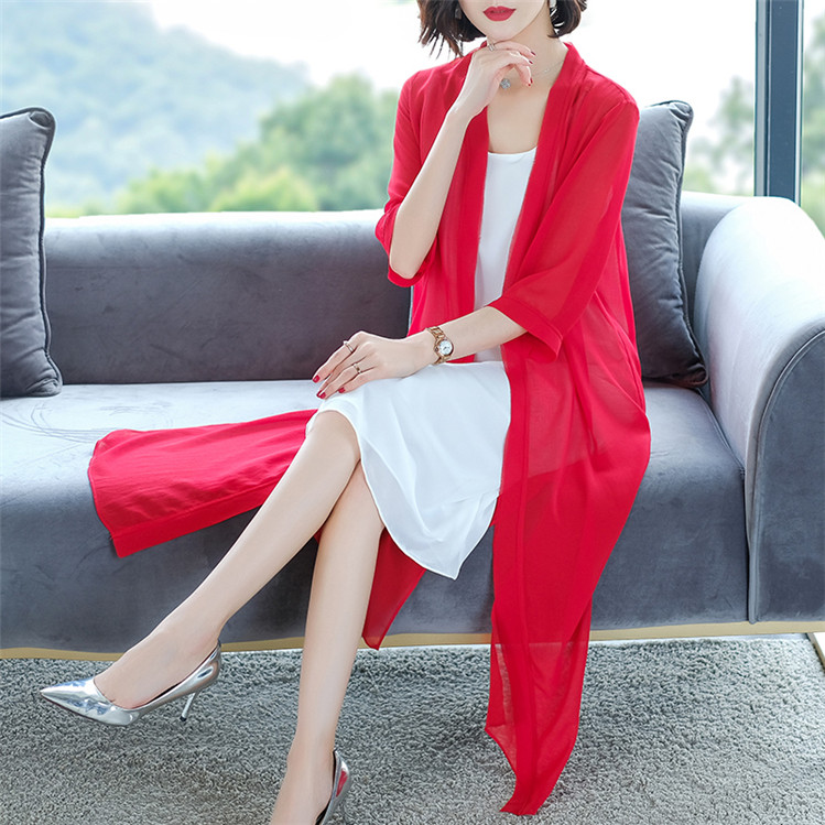 Cardigan long en mousseline, chemisier pour femme avec ceinture, style coréen transparent, tendance Y2K, haut féminin pour le printemps et l'été.
