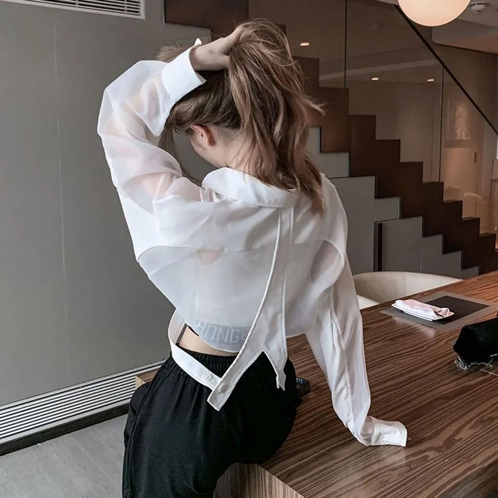 Sheer adt-Chemises d'été chics pour femmes, résistant au soleil, coupe courte, sexy, mode ulzzang, streetwear décontracté, assressenti, esthétique