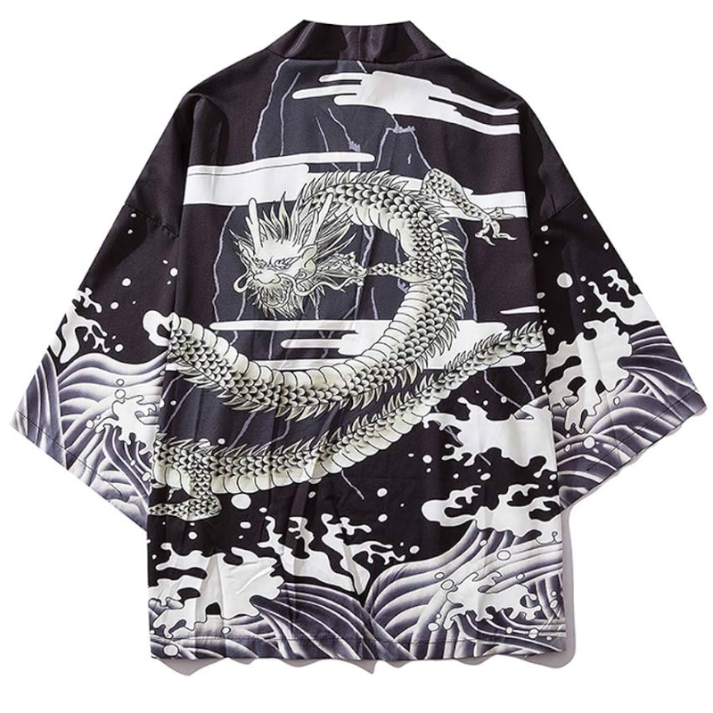 Manteau Kimono japonais Vintage pour hommes, grande taille, Style imprimé Dragon Anime, Cardigan en Polyester unisexe Yukata Haori, Kimono traditionnel