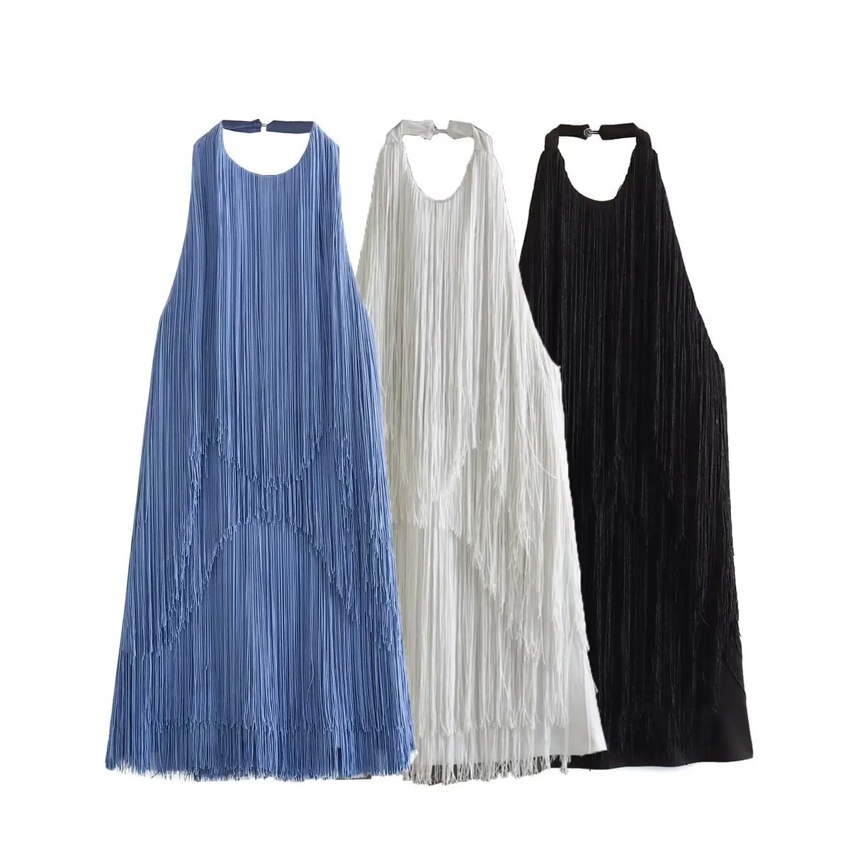 Robes pour femmes Sexy solide col suspendu fronde dos nu gland Mnin robe d'été Chic dames rétro robe de soirée robe 2025 nouveau