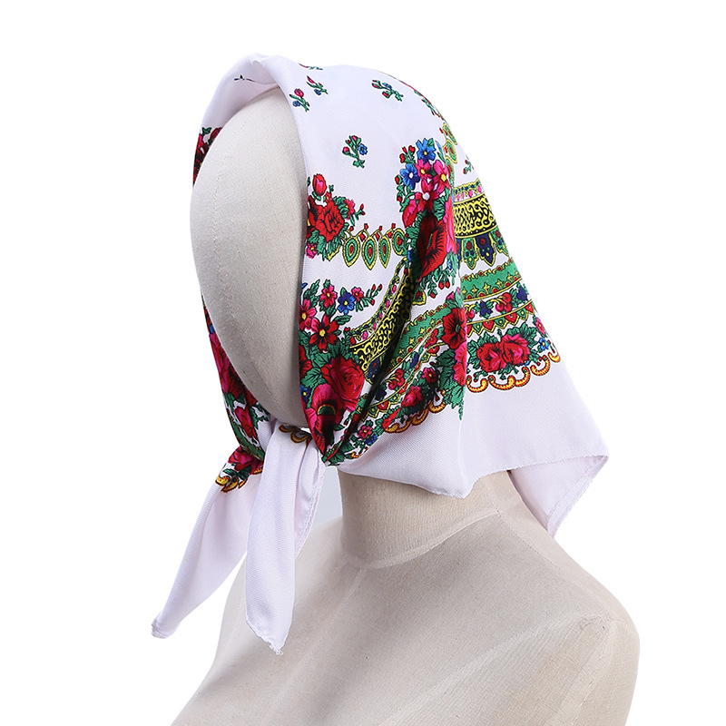 Foulard Carré de Luxe à Fleurs Russe pour Femme, Bandana pour Cheveux, Mouchoir Babouchka, 21 ème Châle, Bandeau de Sauna, 70x70cm