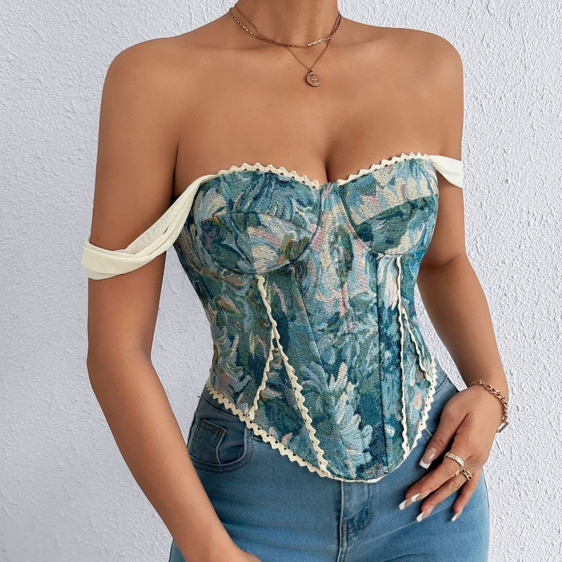 Camisole en arête de poisson imprimé rétro américain pour femme, haut court Slim épissé en dentelle, Streetwear Floral Vintage, débardeur de plage, 2026