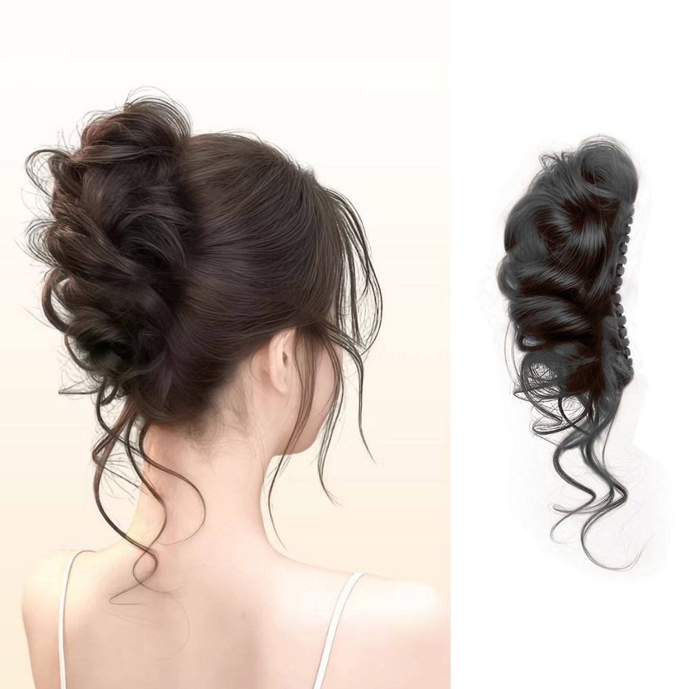 Nouvelle pince à chignon en cheveux synthétiques, grande pince à cheveux bouclés, perruque chignon marron moelleux, accessoires capillaires