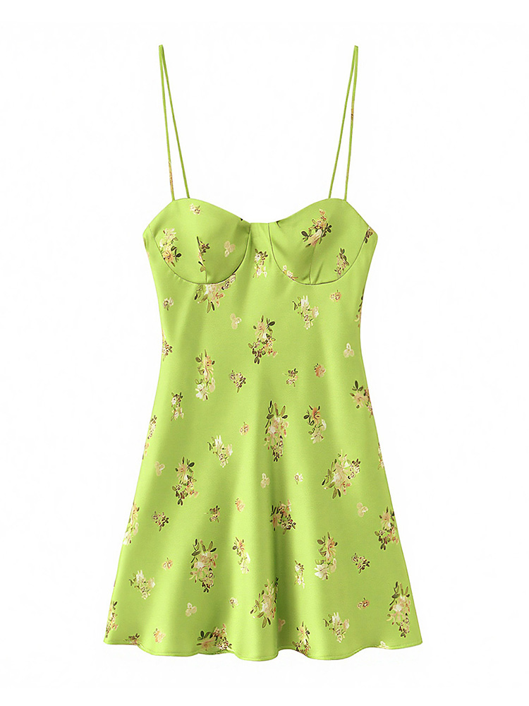 HH Nouvelle Robe Mini Sans Manches en Soie Satinée à Imprimé Floral pour Femme, Robe à Bretelles Sexy pour l'Été et les Vacances à la Plage