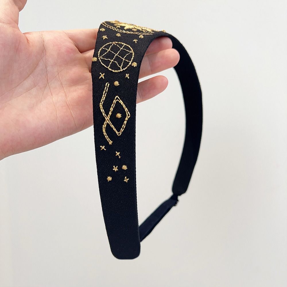 Nouveau serre-tête élastique à broderie florale, style couronne Tudor, texture lisse, noir, accessoires pour cheveux