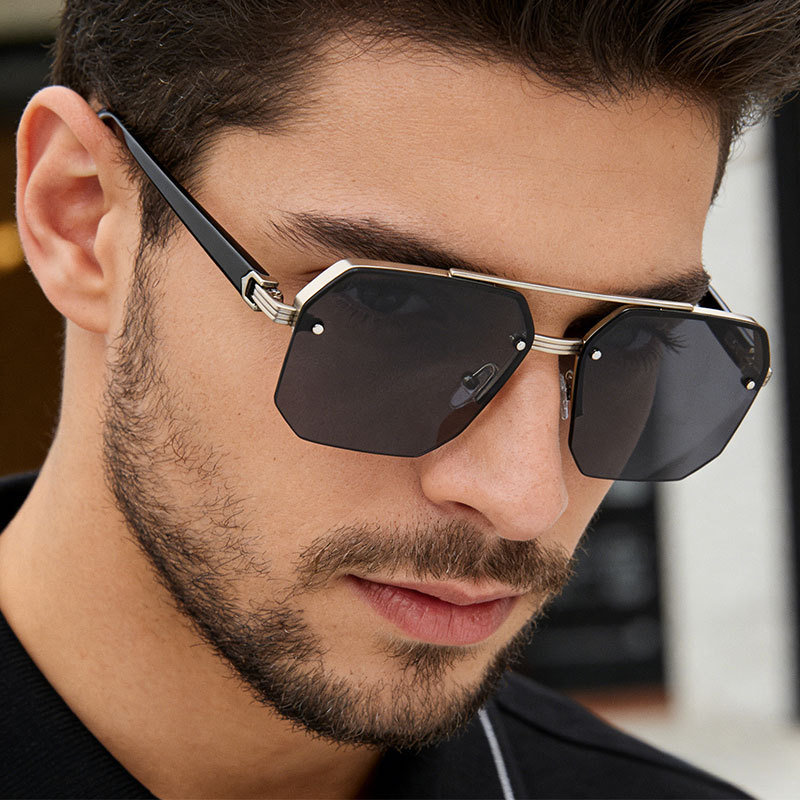 Lunettes de soleil métalliques pour hommes, monture carrée demi-cerclée, style décontracté, tendance, personnalité, rétro, mode, pour sports de plein air