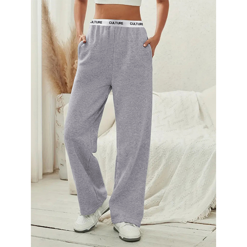 Pantalon taille haute pour femmes, ample, jambes larges, couleur unie, décontracté, vêtements quotidiens d'automne