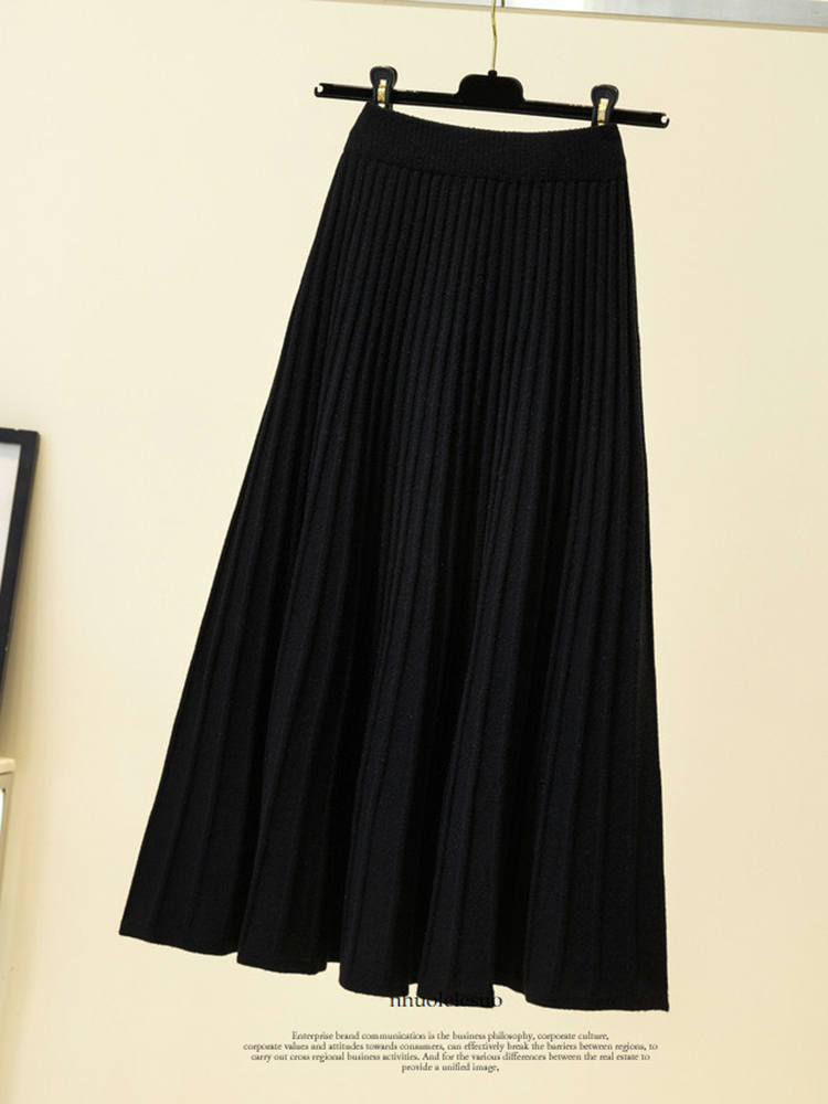 Jupes tricotées pour femmes, automne, épaisses, plissées, longues, vintage, taille haute, côtelées, unies, décontractées, streetwear 2026