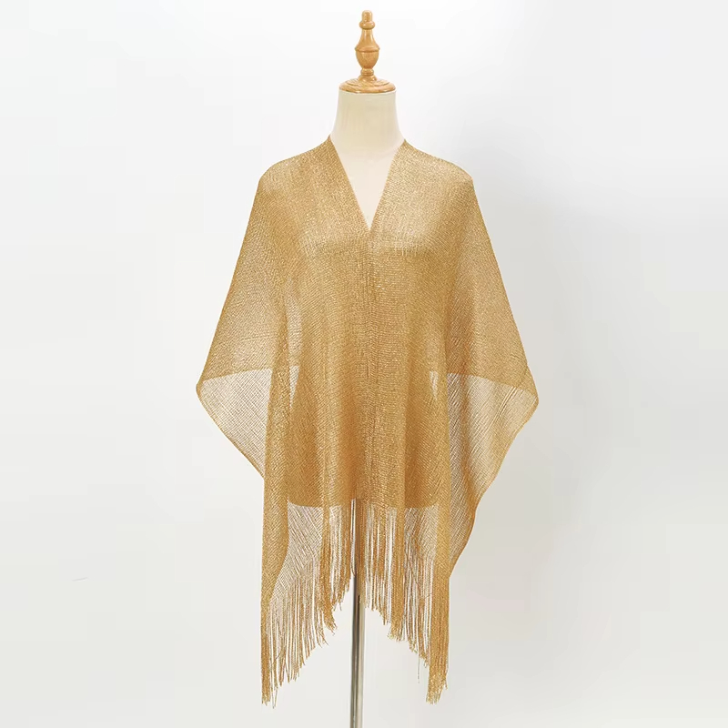 Châle de protection solaire en soie brillante pour femmes, Hijab, or, argent, foulards brillants, dentelle, pompon, robe de soirée, nouvelle mode