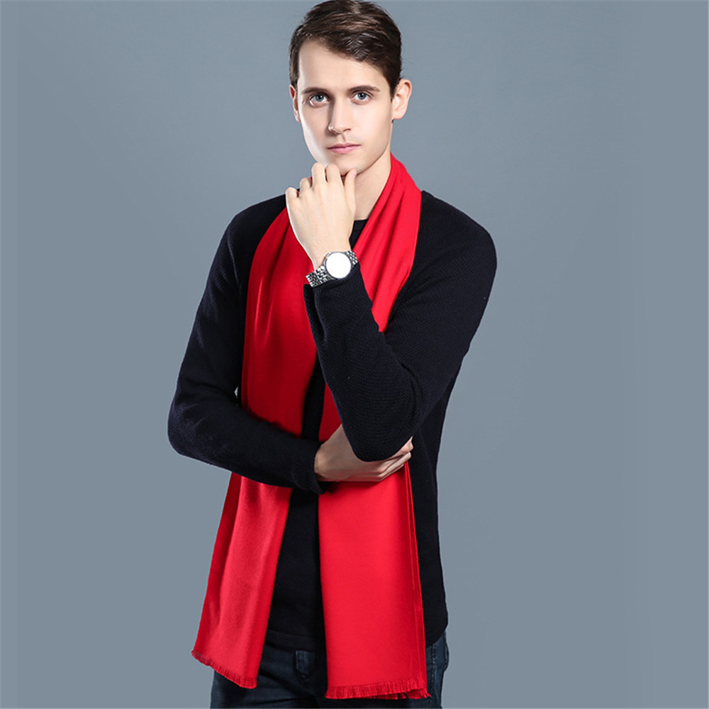 Mode hommes couleur unie cachemire écharpe hiver épaissir chaud Pashmina châle homme noir gris décontracté foulards gland Foulard Bufanda