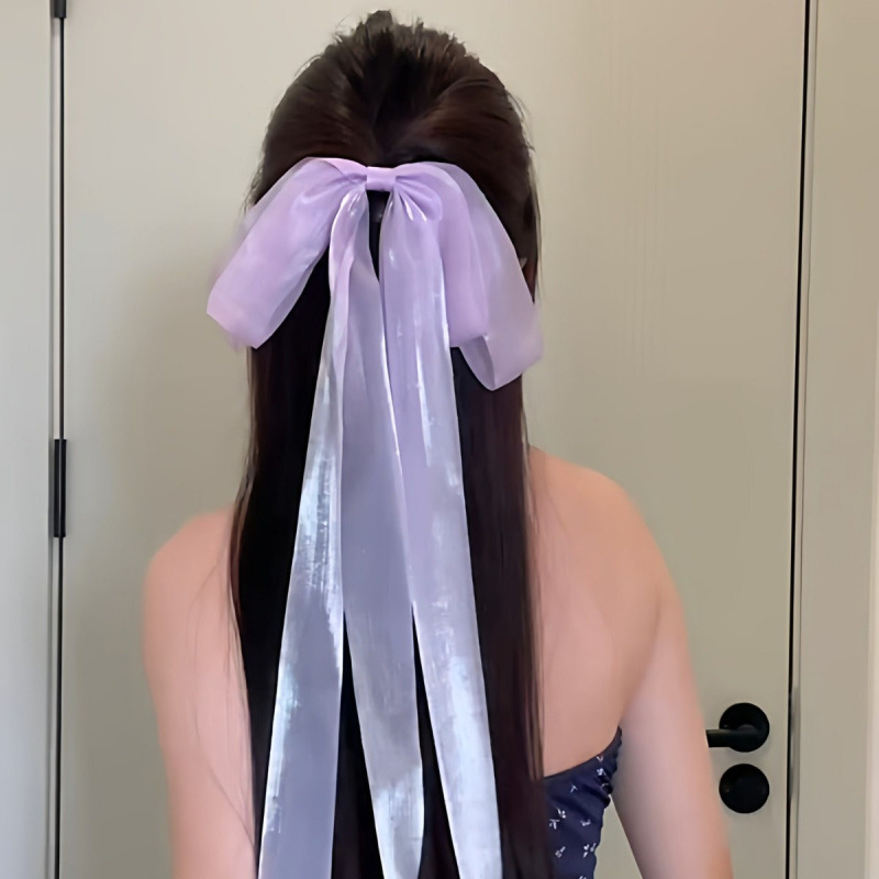 1 pièce, nœud en ruban satiné bleu extra-long, accessoires pour cheveux pour femmes et filles, pinces à cheveux en soie, barrettes pour cheveux épais ou fins