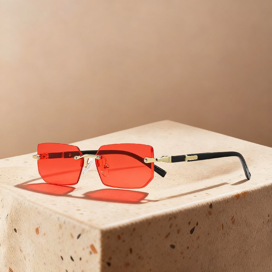 Lunettes de soleil de luxe sans monture à verres dégradés, style rectangulaire, pour hommes et femmes, avec monture métallique et verres colorés