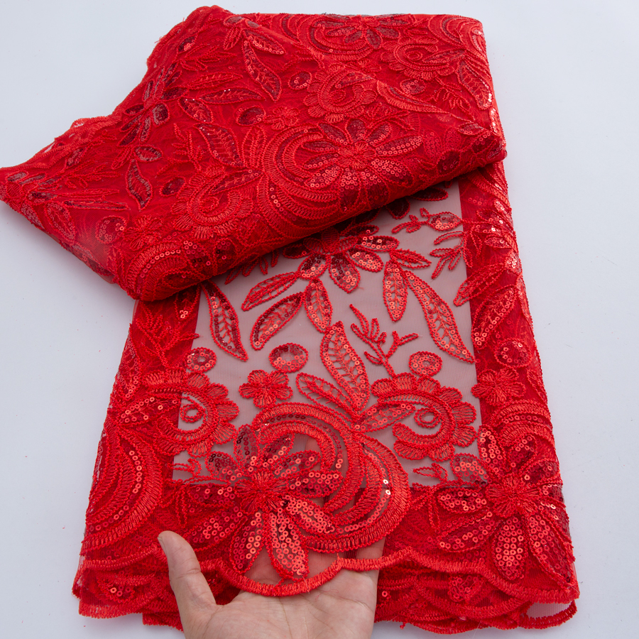Tissu de dentelle en tulle africain nigérian de luxe avec sequins, tissu de dentelle brodé français en maille de haute qualité, 5 yards pour la confection de vêtements féminins