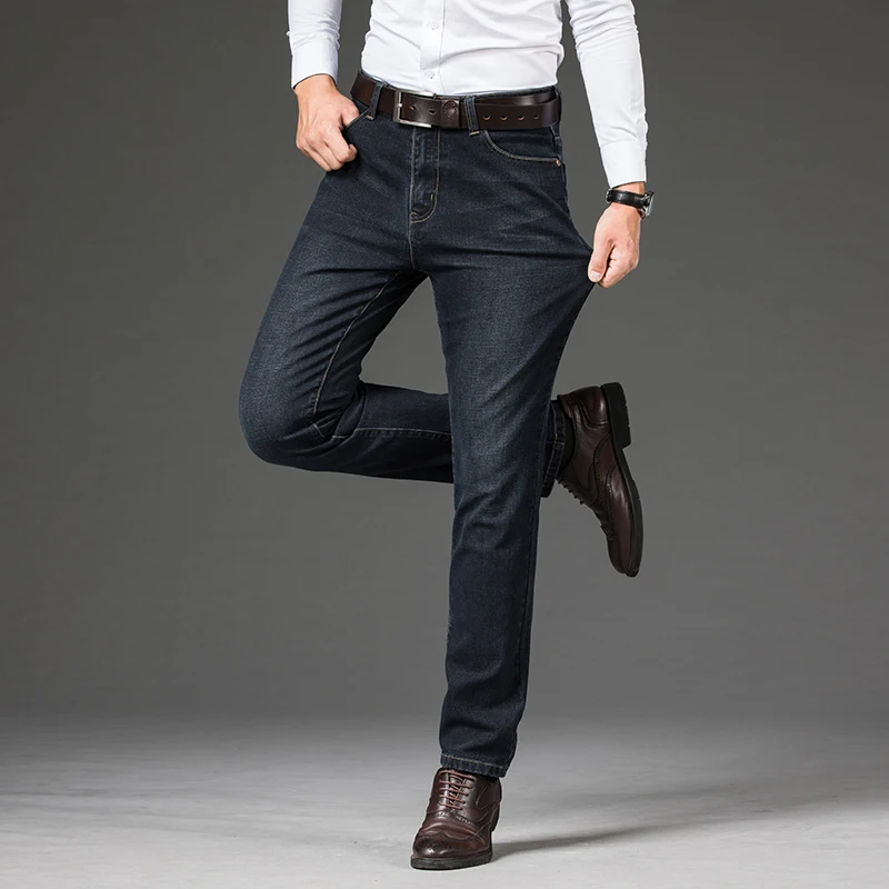 Grande taille 40 42 44 46 2025 nouveau pantalon extensible décontracté d'affaires pantalon en Denim bleu classique homme jean droit ample