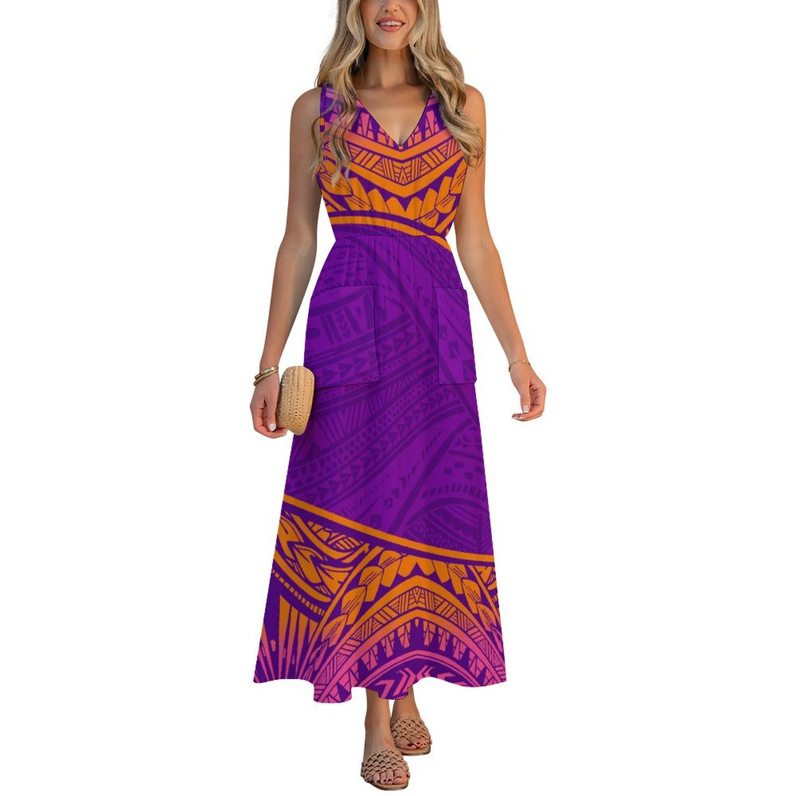 Robe de plage imprimée de Style polynésien, col en v, robe Slim à motif personnalisable