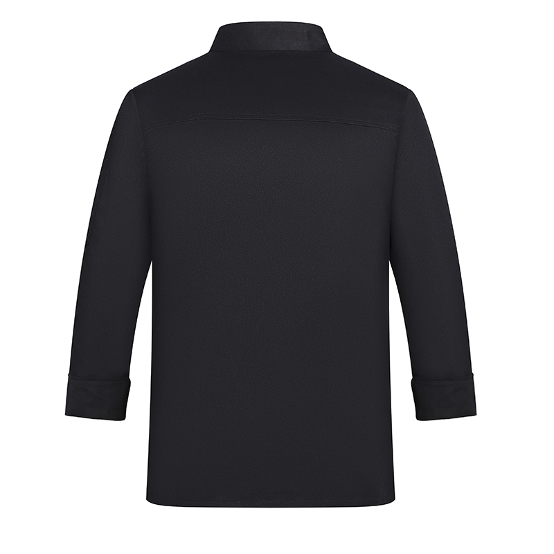 Veste de chef professionnelle à manches longues, vêtements de travail de cuisine durables avec poches, uniforme respirant noir pour le personnel de restaurant, café, restauration