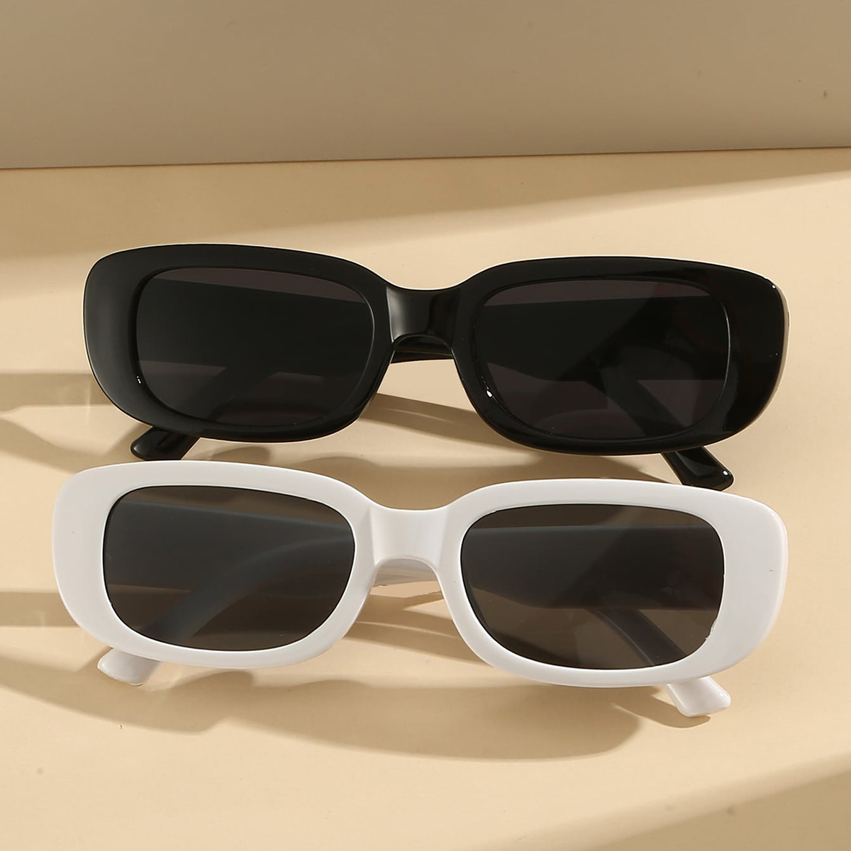 Lunettes de plage carrées pour femme, monture en plastique noir et blanc, à la mode, 3 pièces/ensemble, 2 pièces/ensemble
