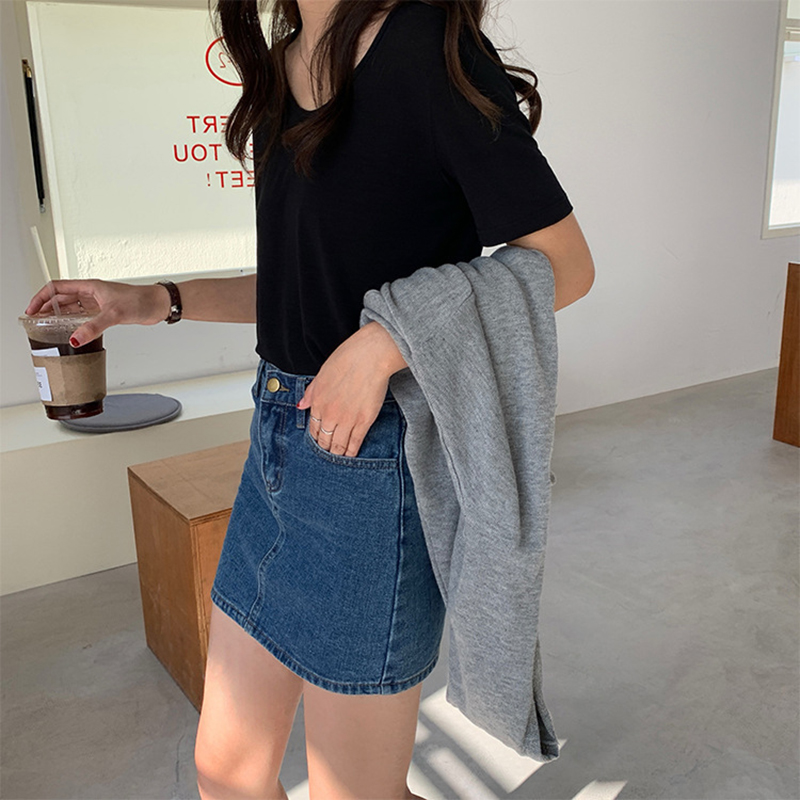 Jupe courte amincissante taille haute, Version coréenne, nouveau Style Ins, sac rétro en Denim, jupe de hanche pour éviter d'un mot