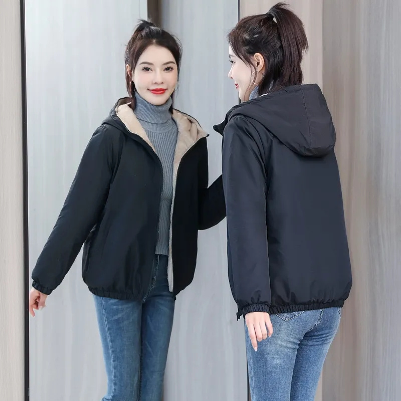 Ajouter du manteau rembourré en velours femmes 2025 hiver vêtements d'extérieur à capuche dames chaud veste rembourrée en coton nouvelle mode pardessus court femme haut