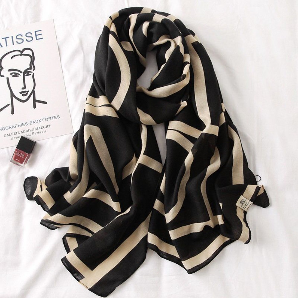 Mode ​ ​ Écharpe légère en coton pour femmes ​ ​   Rayures douces ​ ​ Écharpe de protection solaire de plage soyeuse ​ ​ ​ ​ Châle d'hiver ​ ​ ​ ​ Couverture de plage extérieure ​ ​