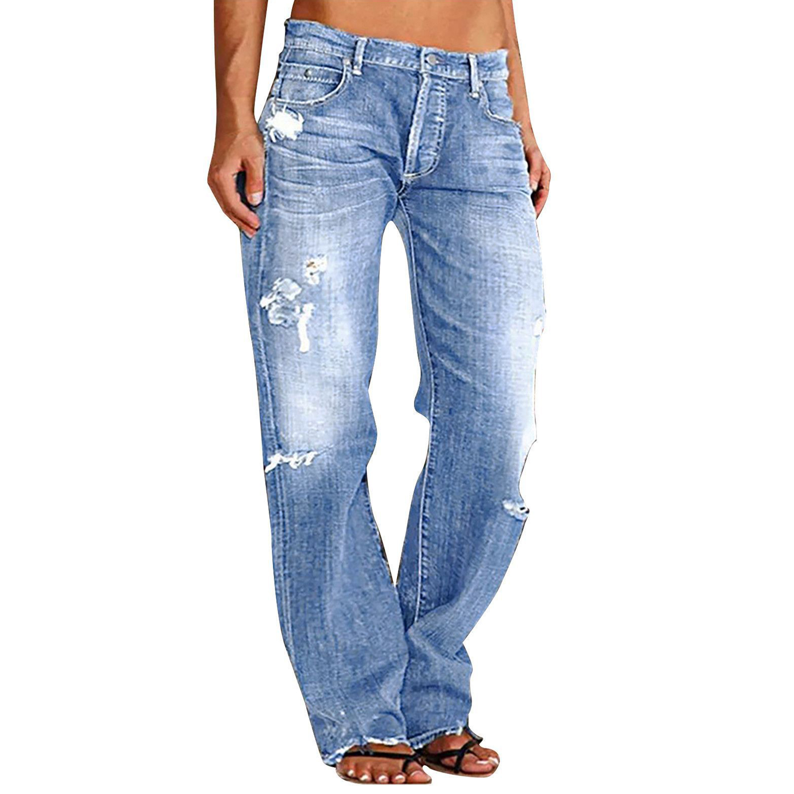 Femmes hommes Denim pantalon décontracté déchiré ample jambe droite jean pantalon bas à la mode pour Streetwear