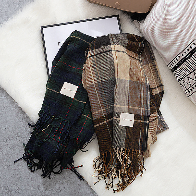 Écharpe à carreaux de luxe en cachemire chaud pour femme, Long Bandana Pashmina, châle et enveloppes à pampilles, Design 2024, hiver