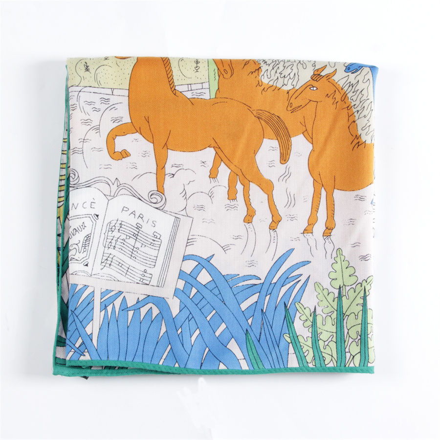 Écharpe en Soie et Cachemire pour Femme, Imprimé Animaux de la Forêt, Châles Chauds, Pashmina Carrée, Foulards, Hijabs de Marque, Grand Bandana 135CM