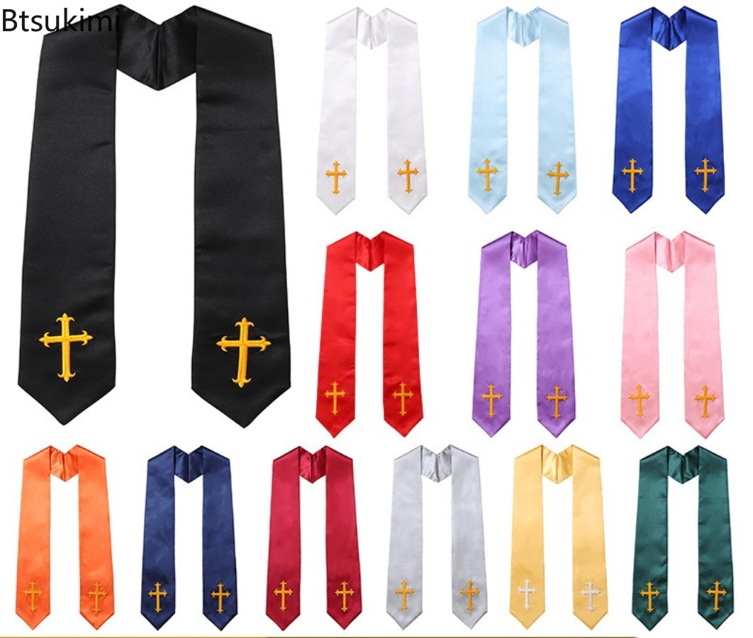 Étole de clergé double face pour adulte, haut de gamme, brodée d'une croix, pour mariage, église, chorale, ou occasions sacramentelles