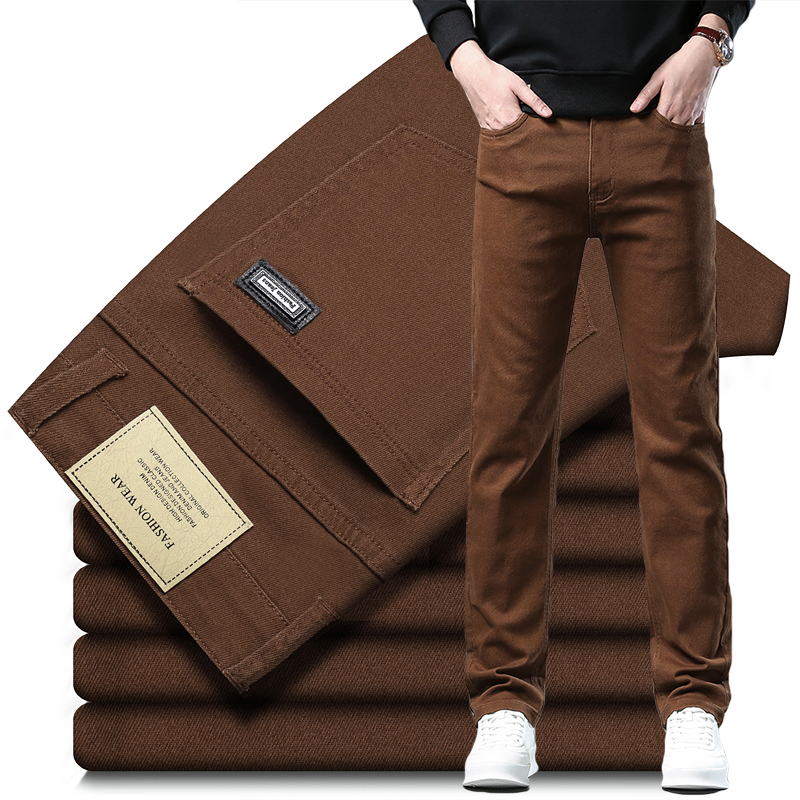Jean coloré pour hommes, pantalon en Denim, Slim, droit, coréen, décontracté, doux, confortable, café, printemps