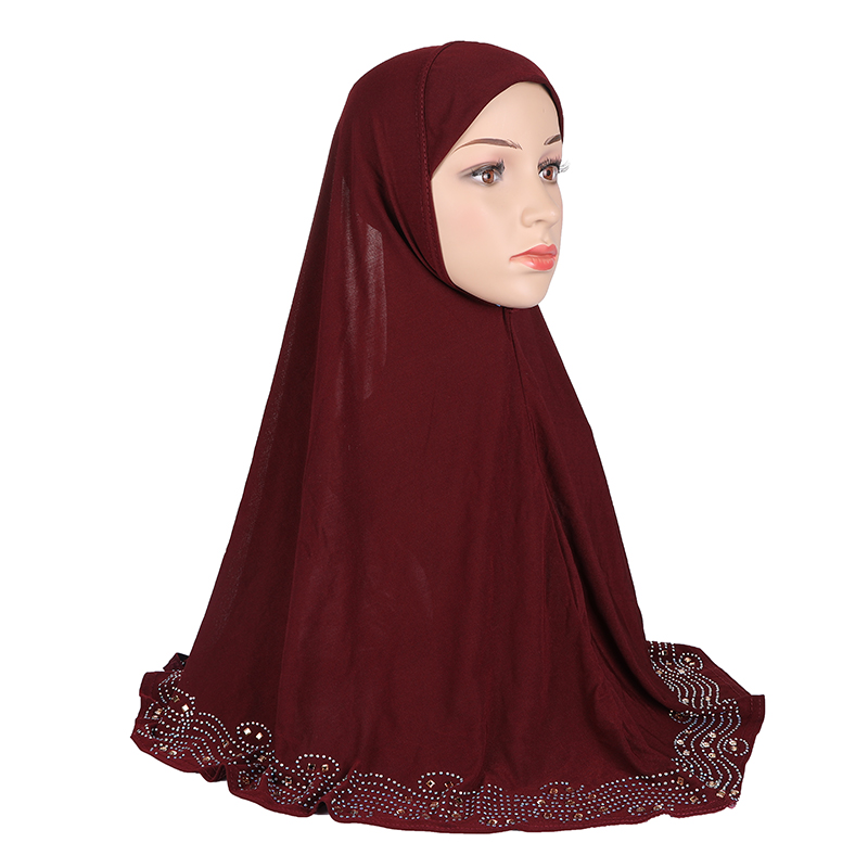 H001 Adultes grande taille musulman hijab écharpe avec strass islamique foulard chapeaux armia tirer sur bandeau ramadan cadeau