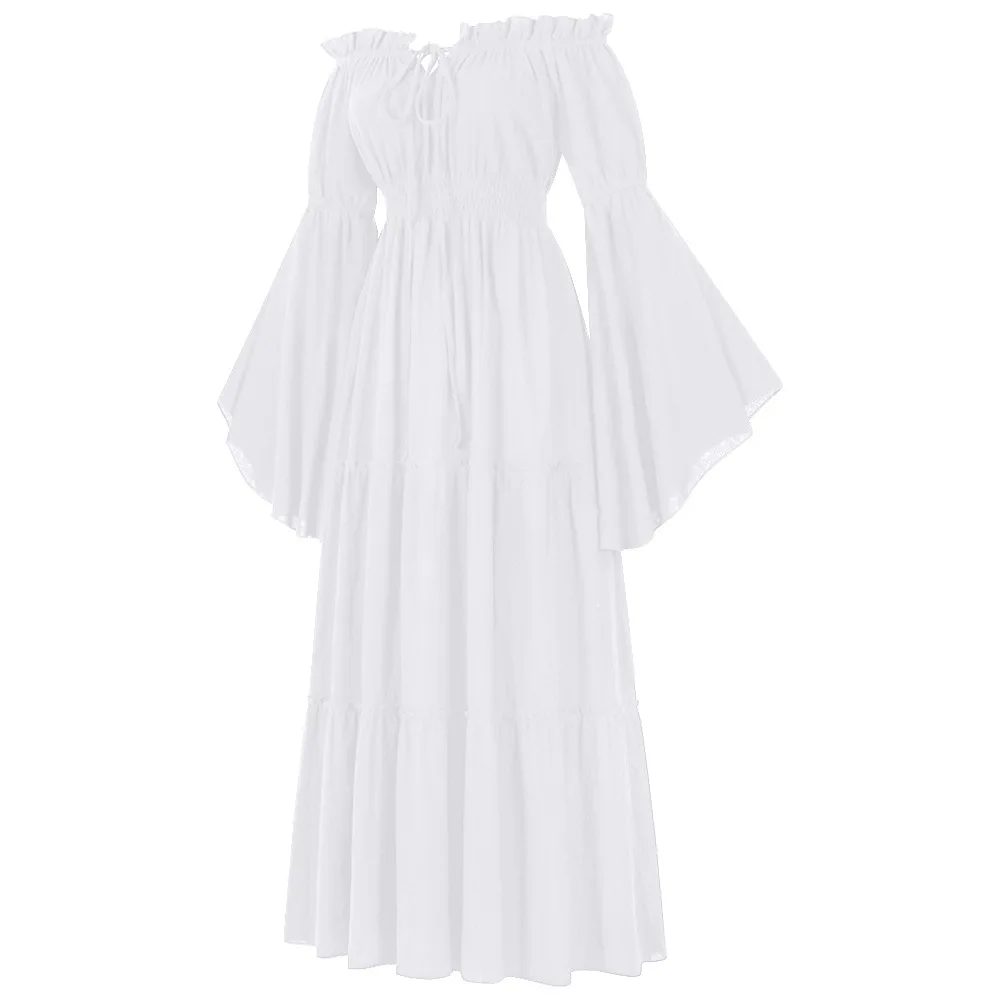 Robe irlandaise Renaissance pour femmes, épaules dénudées, robe paysanne médiévale, Costume de Pirate, robe rétro, taille smockée, robe Maxi longue