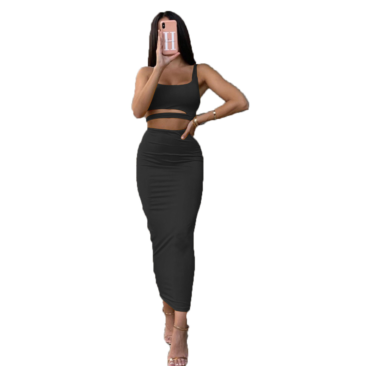 Robe Longue Élégante pour Femme, Tenue de Soirée, Vêtements Féminins, Sexy, Plissée, Évidée, Deux Pièces
