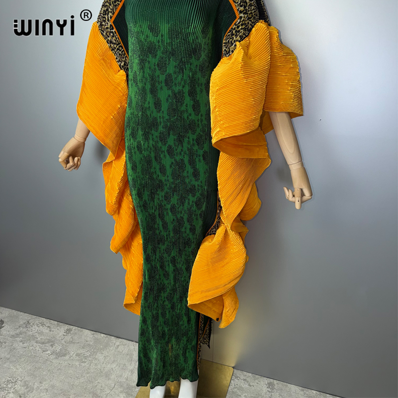 Robe plissée slim WINYI, kaftan de plage bohème élastique, abaya de vacances pour femmes musulmanes, tenue de soirée de luxe, style Dubaï