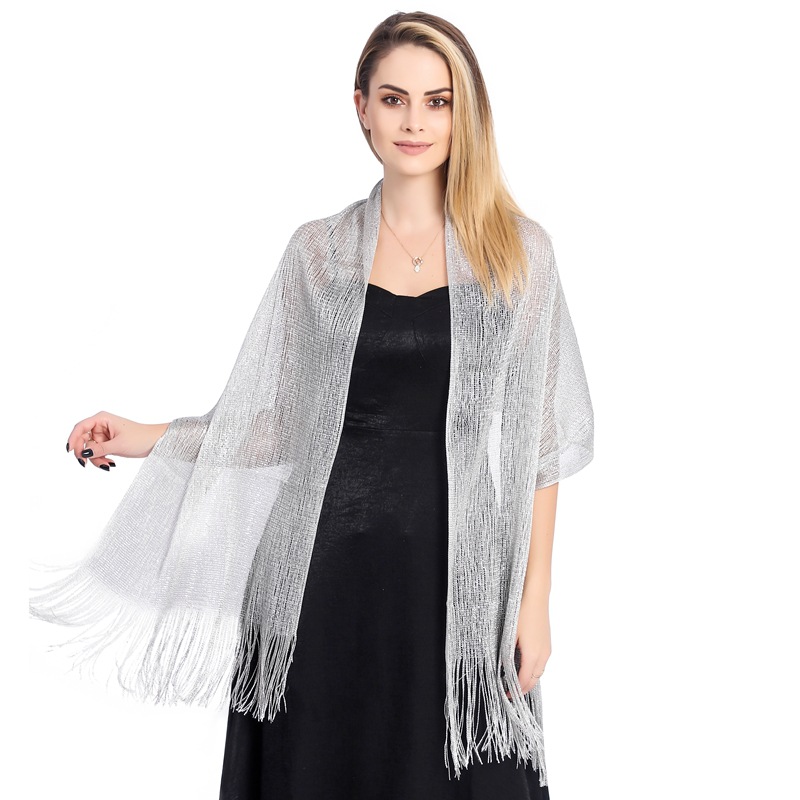 Foulard en soie métallique, accessoire de robe de soirée de mariée pour femmes, fête de mariage, bal de promo, châle de mariée, fil or argent ​