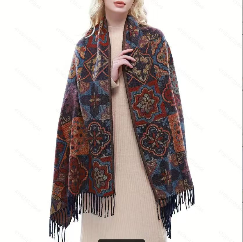 Écharpe à franges imprimée ethnique Vintage 65x180cm, châle en Faux cachemire de Style moyen-orient pour la photographie et la chaleur de l'hiver
