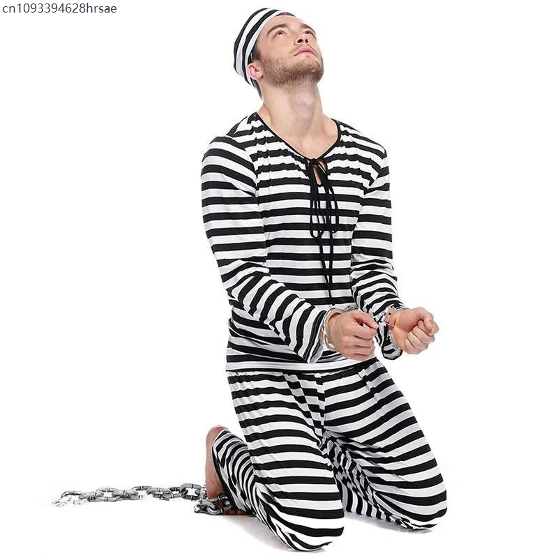 Costume de prisonnier pour adultes, Costume de prison pour hommes, Halloween, carnaval, Cosplay, vêtements de fête fantaisie, Costume de scène d'halloween