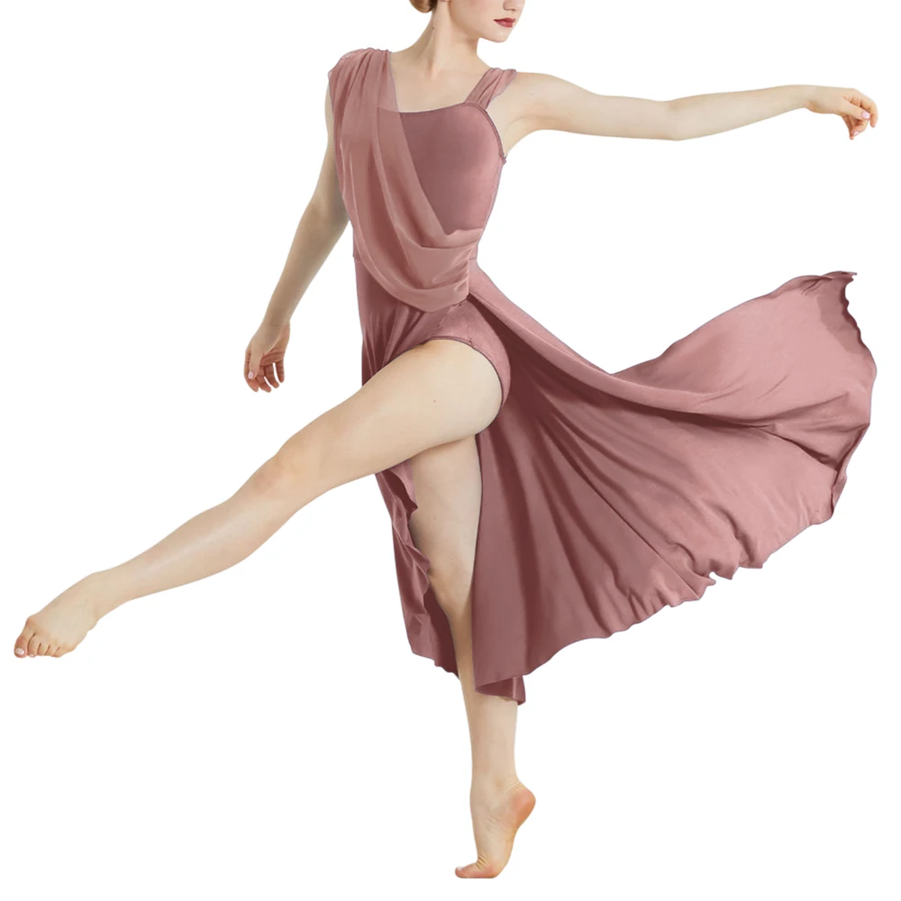 Costumes de danse lyrique pour femmes adultes, jupe longue fendue sur le côté, drapé asymétrique au dos, ballerine moderne, spectacle de danse sur scène