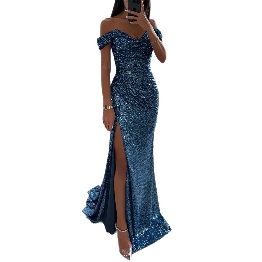 Robe longue noire élégante à une épaule, Style hôtesse, nouvelle mode pour femmes, spectacle de bal, examen d'art, robe de réunion annuelle