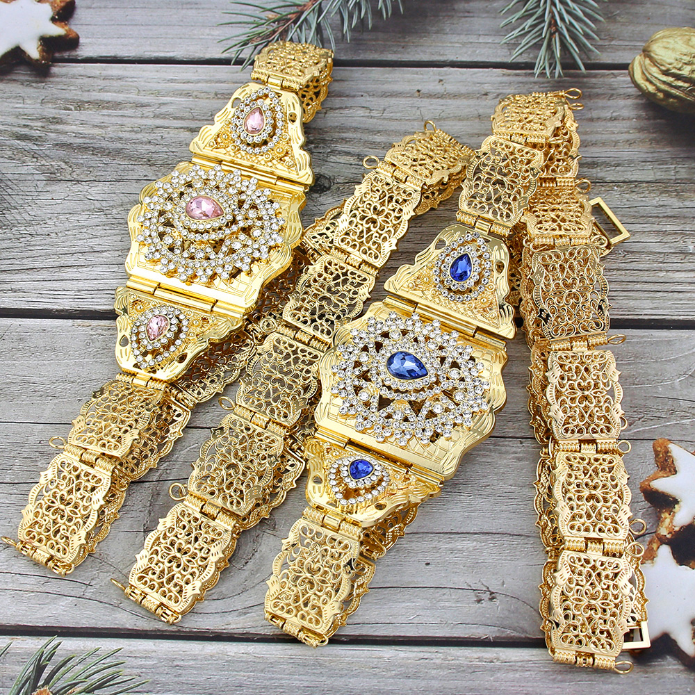 Sunspicems – ceinture Caftan marocain Chic pour femmes, chaîne en métal, longueur réglable, chaîne de taille arabe en cristal, bijoux de mariage algérie
