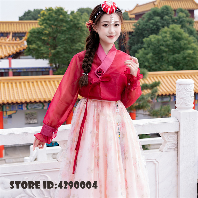 Robe Hanbok Coréenne pour Femme, Costume Traditionnel Ancien pour Spectacle de Danse Folklorique, Tenue de Scène pour Mariage ou Fête, Costume de Danse de la Cour des Minorités