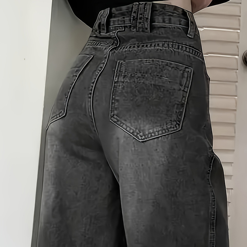 Jean taille haute pour femme, streetwear, designer, jambe large, gris classique, gothique, pantalon droit, mode