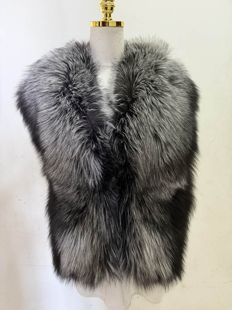 Écharpe d'hiver de luxe de grande taille, couleur naturelle, châle en fourrure de renard argenté véritable pour femmes