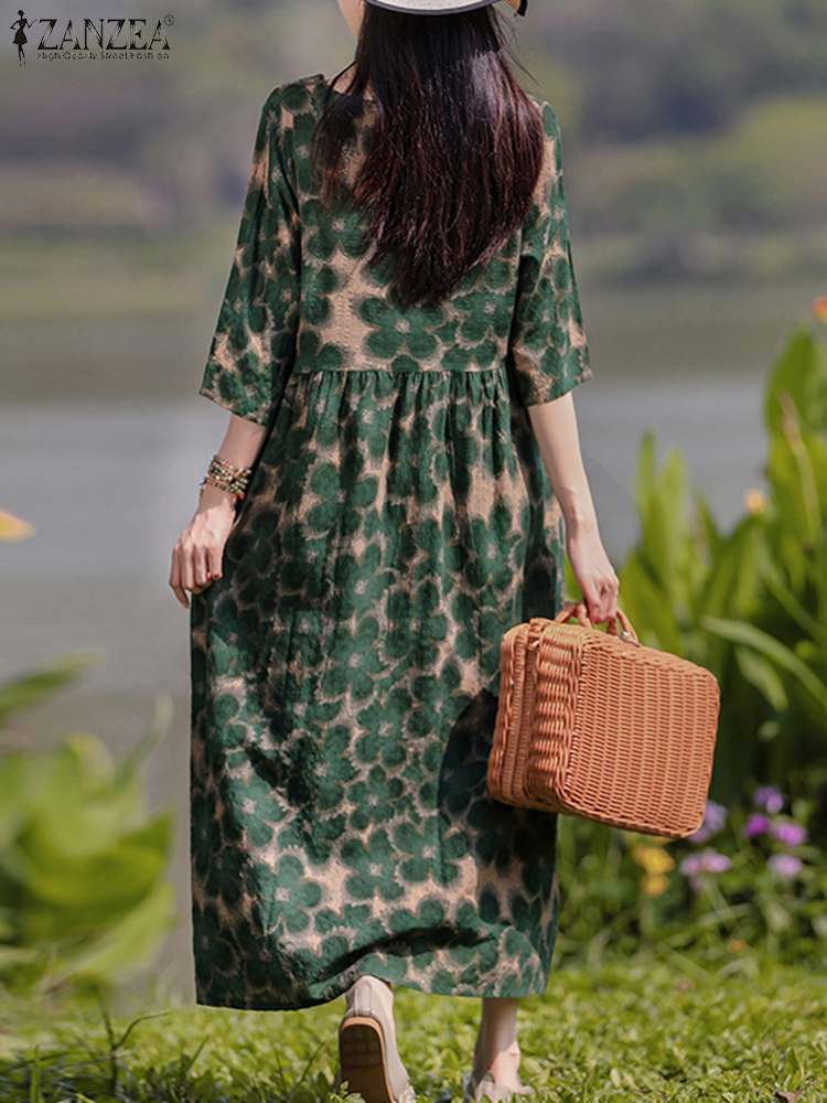 ZANZEA Vintage imprimé fleuri robes femmes bohème Robe longue automne à manches longues Maxi Robe d'été élégant vacances Robe robes