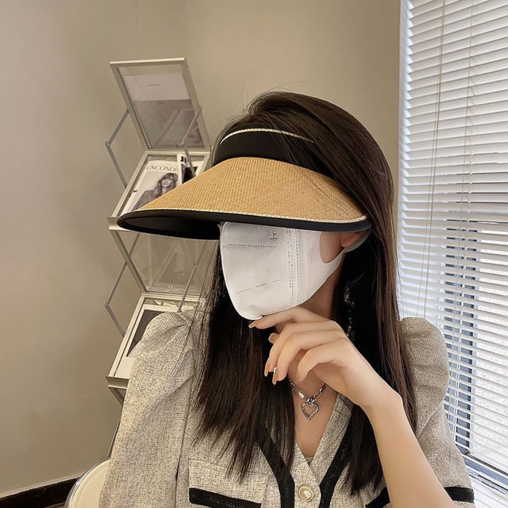 Chapeau de soleil d'été pour femmes et filles, portable, pliable, à large bord, protection UV, en paille, visière ouverte, idéal pour la plage