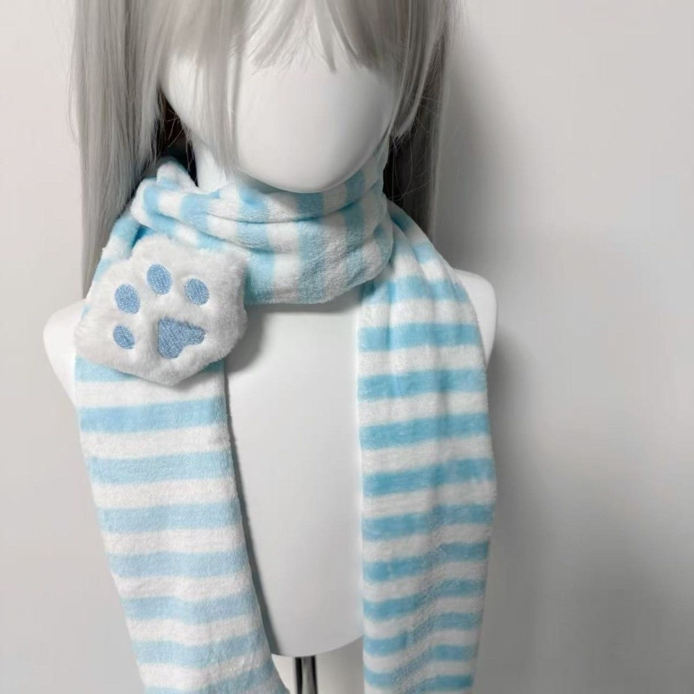 Écharpe tricotée d'hiver tendance Y2K, écharpe chaude à rayures, écharpe douce Kawaii à pattes de chat pour fête
