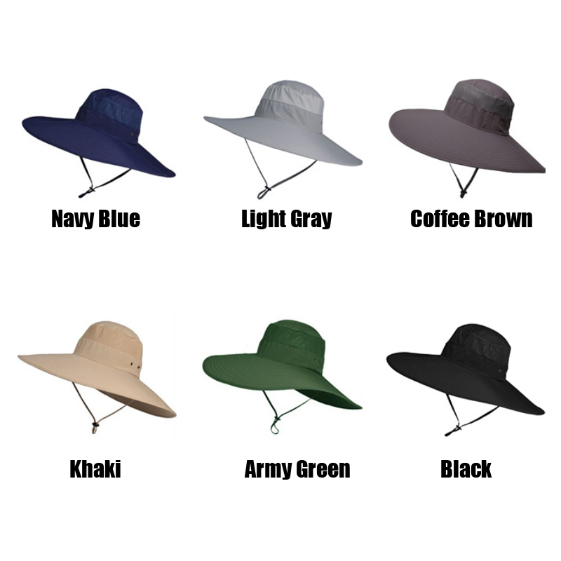 Chapeau de soleil pour homme à très large bord de 15 cm, UPF50+, pour grandes têtes (60-62 cm), imperméable, respirant, en maille, coupe-vent, avec sangle de menton, pour la pêche en extérieur