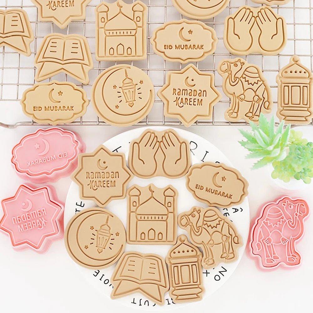 Emporte-pièces Eid Mubarak, 8 pièces, moules à biscuits du Ramadan, château de lune, étoile, timbres à biscuits, outils de pâtisserie Eid, décoration du Ramadan 2025