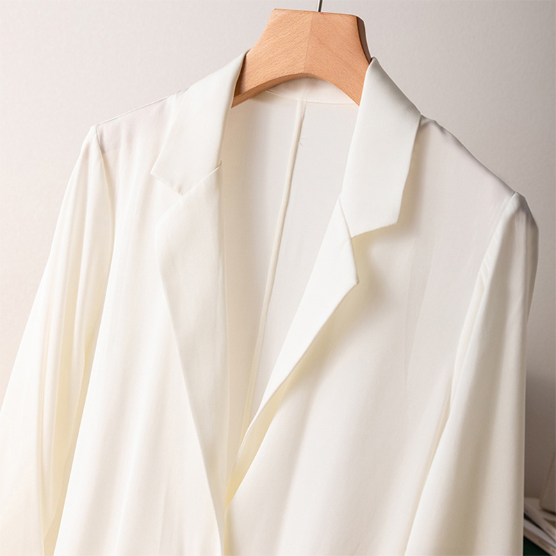 Blazer en soie pour femmes, 95% soie de mûrier, 5% élasthanne, 19 momme, couleurs unies, manches 3/4, manteau à un bouton, MM147