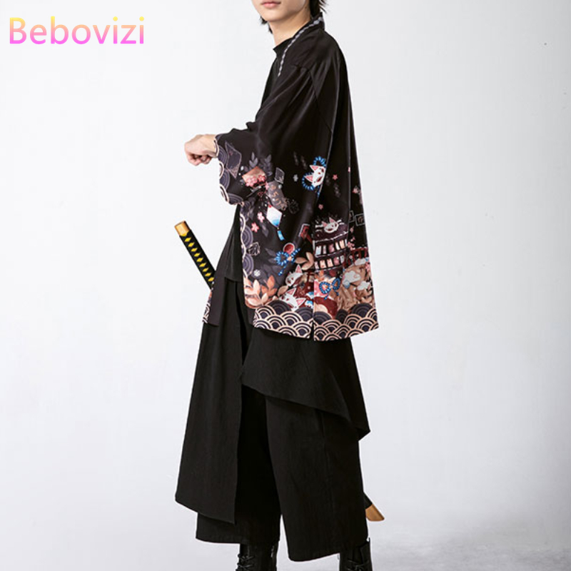 Cardigan Streetwear samouraï japonais pour hommes et femmes, Harajuku Haori, chemisier Cosplay, Yukata, ample, rouge, noir, nouveau, été, 2021